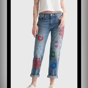 Lucky Brand mid-rise boy jeans with hearts flowers embroidery Valentines 6/28